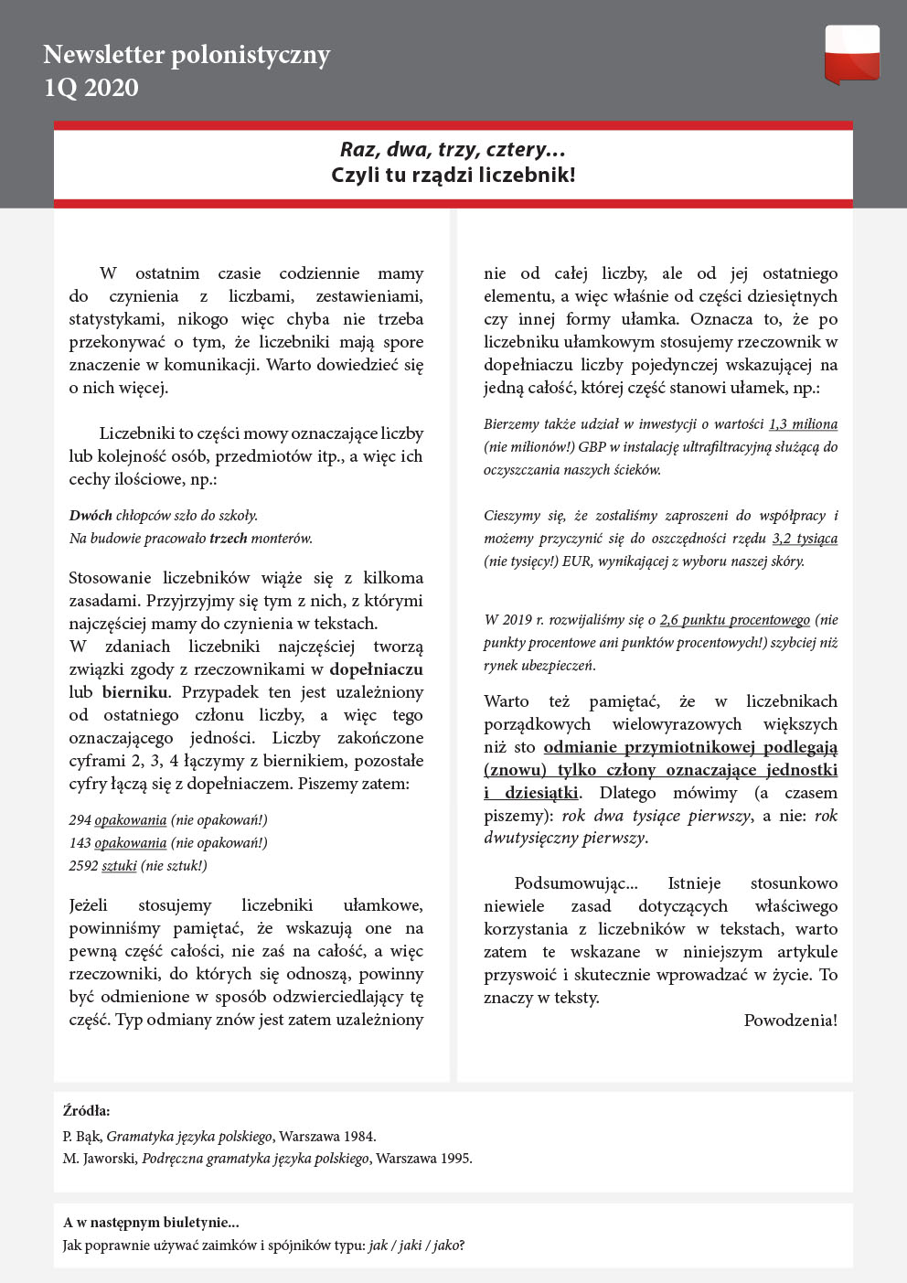 O prawidłowej odmianie liczebnika.