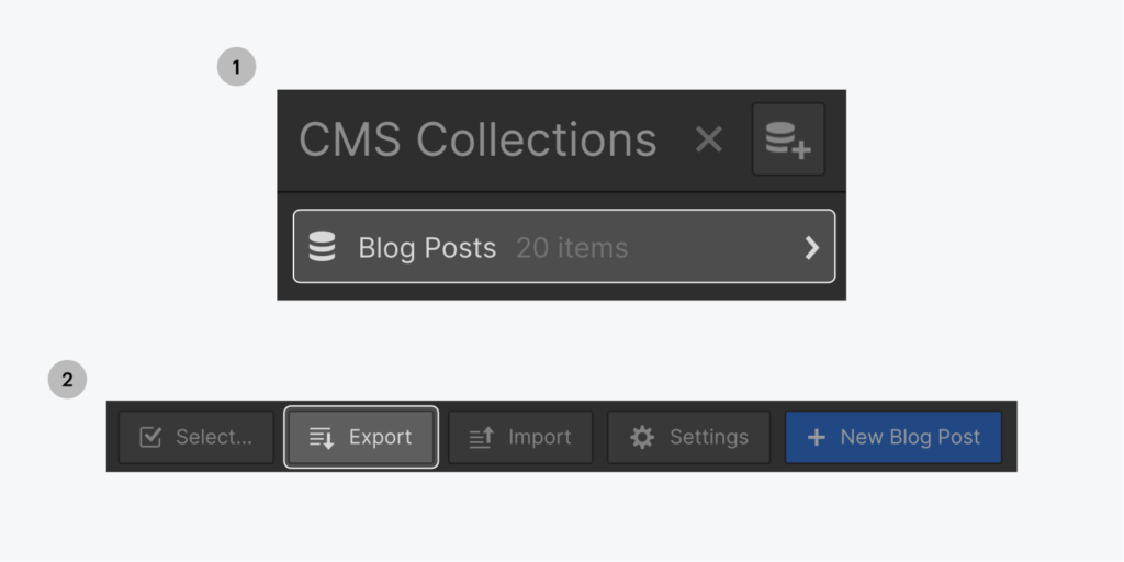 Webflow - create website export as csv from the CMS Collections toolbar.