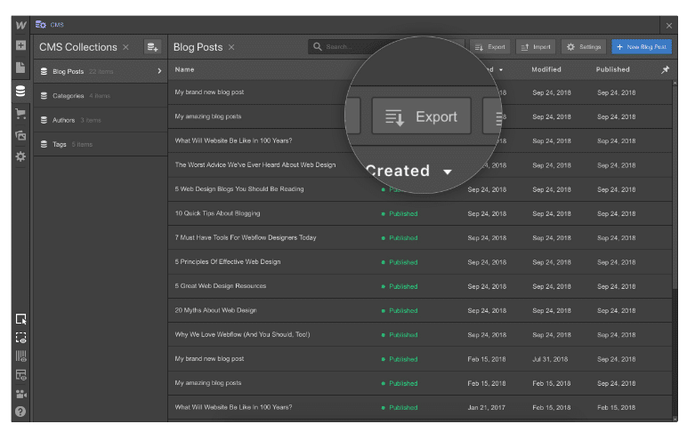 Webflow - time to learn how to export website content as csv