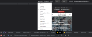 Wskazanie testowanego modelu urządzenia w przeglądarce Chrome