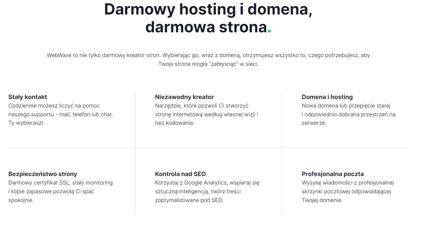 Darmowy hosting i własna domena - zrzut ekranu