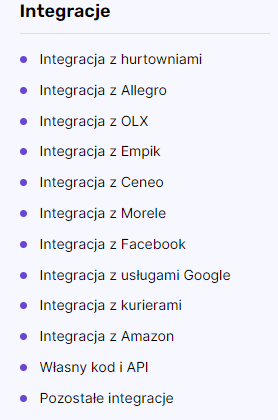 Możliwe integracje - zrzut