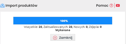 Okno przedstawiające zaimportowane produkty z pliku zewnętrznego - zrzut