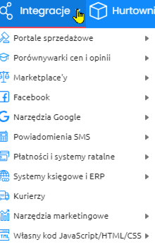 Widok okna integracji z panelu sklepu - zrzut z ekranu