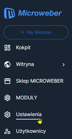 Ustawienia strony w Microweber - zrzut ekranu